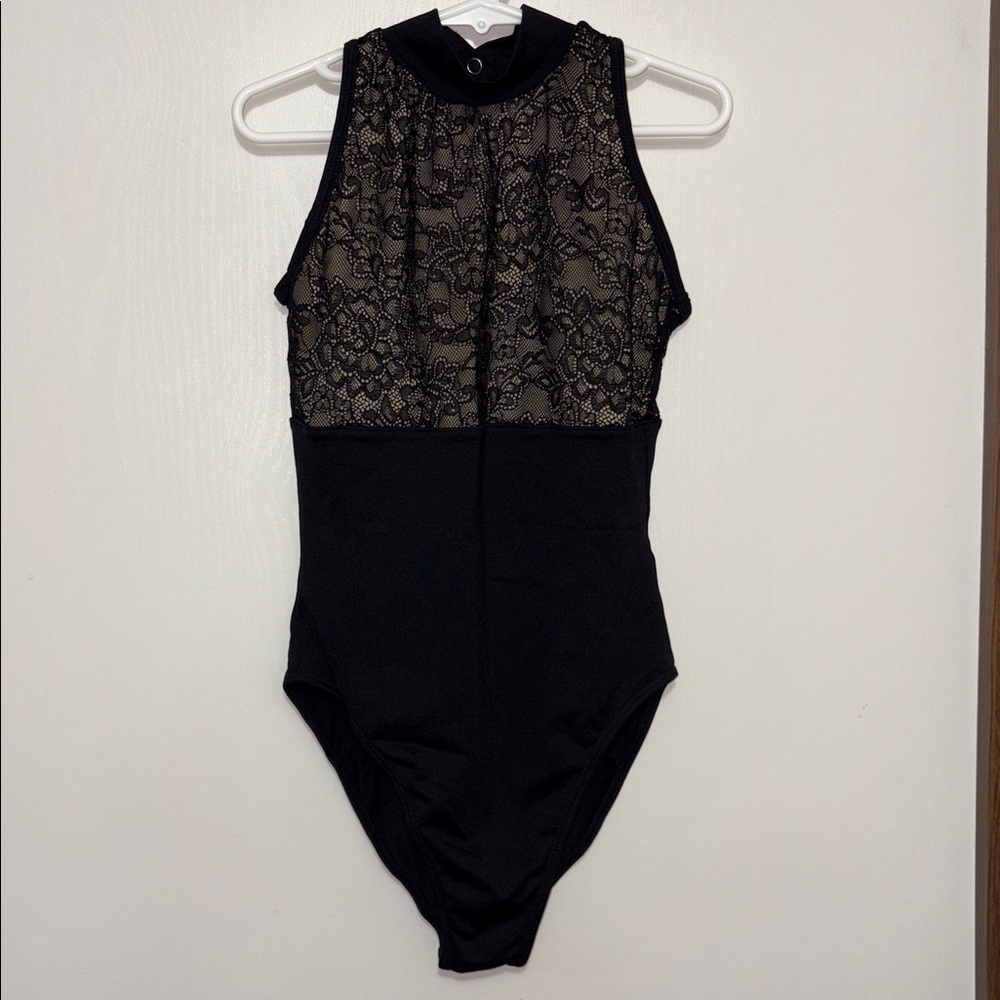 Natalie Couture Black Lace High Neck Dance Leotard Youth Size YJR Ballet Lyrical